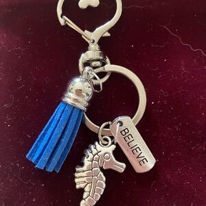 Silver Seahorse Keychain with Blue Tassel